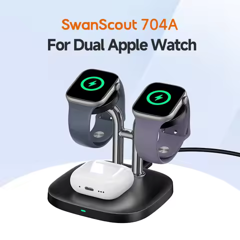 SwanScout 704A Dual Watch Charger Stand for Apple Watch Ultra 3 2 11 10 9 8 SE 3 2 Wireless Charging