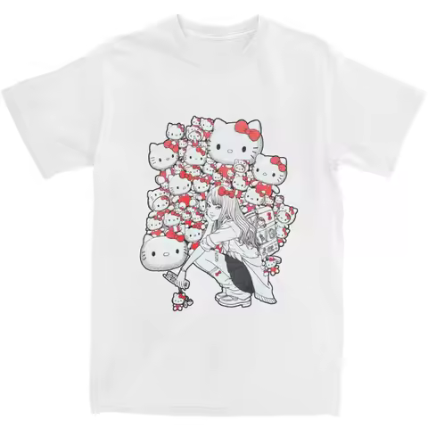 Junji Ito X Hello Kitty T Shirt Hipster T-Shirts Short Sleeve Vintage Tops Beach 100 Cotton O-Neck P