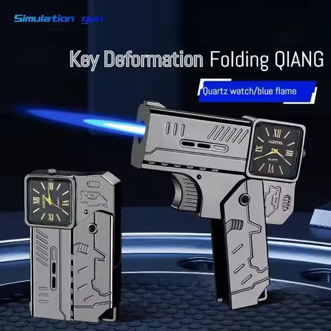 Cool Lighter Folding Watch Spray Gun Lighter Butane Torch Windproof Jet Blue Fire Metal Lighter Smok