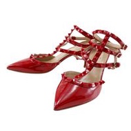 二手VALENTINO Garavani Rockstud 高跟鞋，踝帶漆皮，義大利製造，紅色。女款。