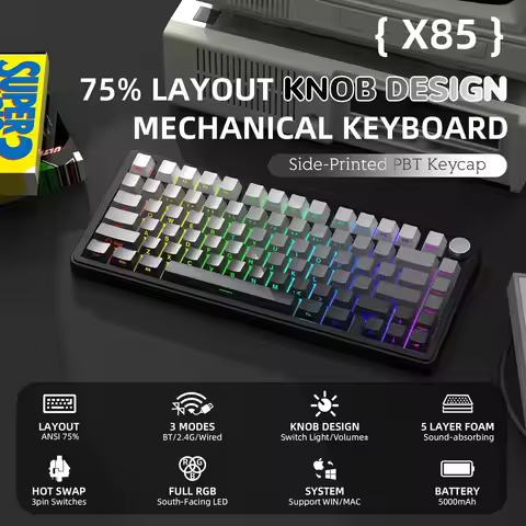 ATTACK SHARK X85 Wireless Mechanical Gaming Keyboard,TKL 82 Keys,Gasket Structure,Knob,RGB Hot Swapp