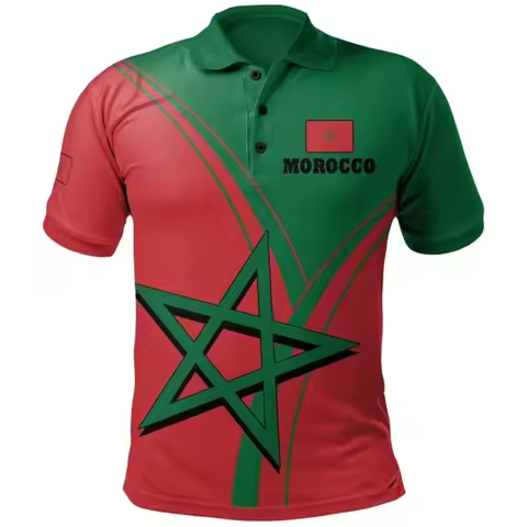 Morocco Polo Shirts Moroccan National Emblem Flag 3D Print Men Women Casual Oversized Short Sleeve T