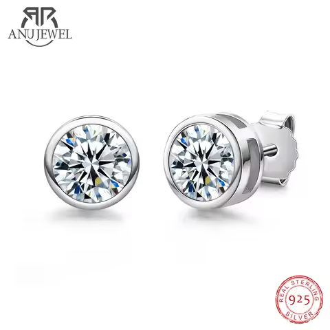 AnuJewel 1ct 2ct Total D Color Round Moissanite 18K Gold Plated Stud Earrings Stud Earrings  For Wom