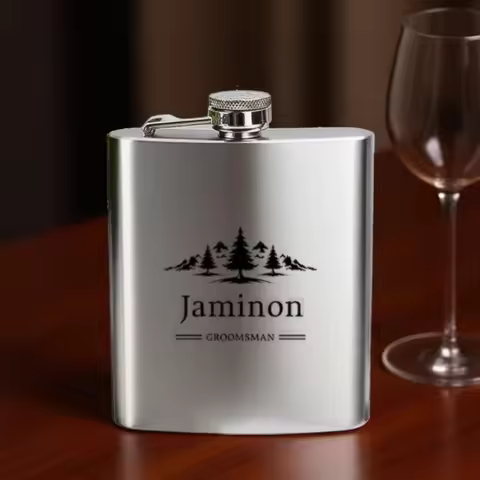 Custom Personalized Silver Stainless Steel Hip Flask 7 Ounces Travel Anniversary Gift for Friends Fa