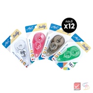 (Pack Of 12) Elfen Correction Tape Buddy Model 12 M. Mixed Colors 12 Pieces