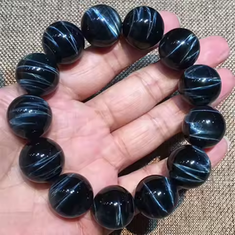 Natural Blue Tiger's Tiger Eye Hawk Eye Round Beads Bracelet 18mm 16mm 14mm 12mm Crystal Stretch For