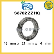 S6702 ZZ HQ Stainless Steel Ball Bearing Deep Groove 15x21x4mm