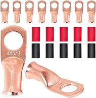 RED WOLF Ring Wire Terminals Copper 4 AWG 3/8" Stud Battery Cable Lugs Copper Connector 10PCS, W/3:1
