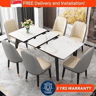 [SG] Extendable Dining Table Set | Sintered Marble &amp; Chairs | 1.2-1.5m | Nordic Stone Slab For HDB BTO Condo Landed
