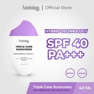【Authentic Stock】Facetology Triple Care Sunscreen Tinted SPF 50 PA++++ 40ml Hybrid UV Filter 3-Way P