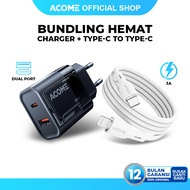 ACOME Bundling Hemat Charger GaN 30W Dual Port Fast Charging ACG30S + Kabel Data Micro USB iPhone Ty