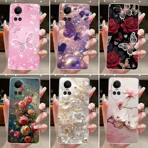 For OPPO Reno 10 5G Casing Clear Luxury Pretty Butterfly Flower Phone Case OPPO Reno 10 Pro 5G Case