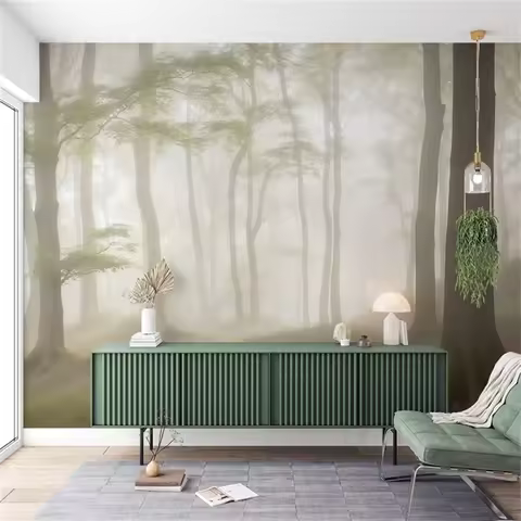 Customized 3D printed forest wallpaper mural with realistic sunlight for the whole house