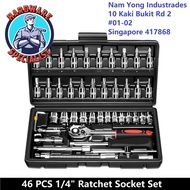 46PCS 1/4" Ratchet CR-V Socket Bit Set / Ratchet Wrench Tool