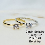 Cincin Emas Asli Model Solitaire Mata Satu Zircon Seperti Berlian Kuning Kadar 700 16K Putih 750 17K