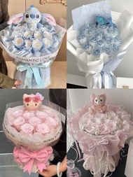 史迪仔Stitch/趴睡史迪仔/黑皮HelloKitty/LinaBell 公仔香皂花束  有玫瑰花香味 滿$200包郵 店內還有大量畢業花/畢業公仔 任何卡通人物畢業公仔/畢業花款式皆可定製 歡迎私