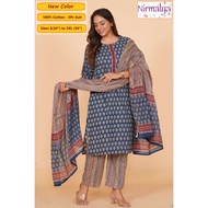 S-5XL - Readymade Cotton Punjabi Suit - Nirmalya Hand Printed 3Pc Set, ST1225