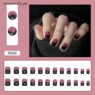 nispecial2 24Pcs Cute Short False Nails Patch Glitter Sequins Fake Nails Manicure Nails Tips Removab