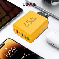 UNIQUE ADAPTOR CHARGER 65W FAST CHARGING 6IN1 PORT USB A TYPE C SUPER FAST CHARGING VOOC BATOK / ADA