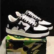Bape Star Ape-Man Head Low-Cut Fashion Trendy Sneakers Men and Women Shoes Glossy Black White Kasut 
