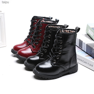 รองเท้า Sepatu Boot Pendek สำหรับเด็ก,รองเท้าบูทมาร์ตินรองเท้าบู้ตหนังฉบับภาษาเกาหลีรองเท้าประสิทธิภาพรองเท้าบูตเดี่ยวนักเรียนรองเท้าฝึกทหาร Taipu