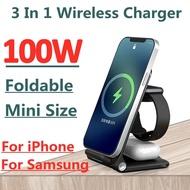 3 In 1ที่ชาร์จไร้สายอย่างเร็ว100W ขาตั้งสำหรับ iPhone 14 13 12 Pro Max นาฬิกา Apple Samsung Airpods ชาร์จไร้สายแท่นวางมือถือ