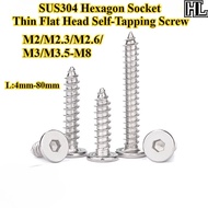 [HL-ZGLS] SUS304, Hexagon Socket Thin Flat Head Self-Tapping Screw, M2/M2.3/M2.6/M3/M3.5-M8, Hexagon