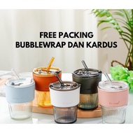 FREE STRAW Gorgous Tumbler Aesthetic 400ml Aesthetic glass cup Gorgeous glass cup Glass cup with lid