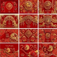 7x5ft 2026 Chinese New Year Backdrop Year of The Horse Red Gold Photography Background Festive Party
