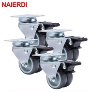 NAIERDI 4PCS 2 inch Trolley Casters Heavy Duty Swivel Soft Rubber Roller Wheels with Brake for Platform Furniture Wheels P53E
