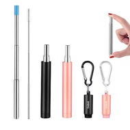 2 Pack Reusable Metal Straws Collapsible Stainless Steel Drinking Straw Portable Telescopic Straw with Case Black/Rose G