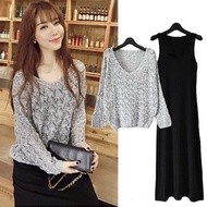 TOKYO DEPT [E8568] Korean Temperament Two-Piece Suit.k Knitted Top Versatile Long Skirt Loose Slimme