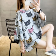 Women plus size t-shirt summer loose mid-length short-sleeved Harajuku shirts 2021 new Korean casual
