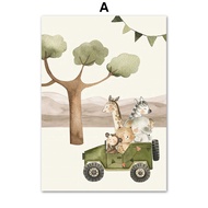 Adorable Jungle Animal Hot Air Balloon and Airplane Wall Art for Kids Room Decor - Giraffe and Lion 