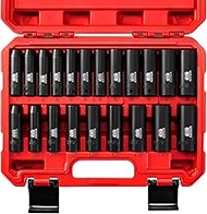 21 Pieces 3/8" Drive Deep Impact Socket Set, Standard SAE (5/16"to 3/4") & Metric (7mm to 19mm), 6 P