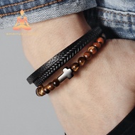 Natural Tiger Eye Stone Business Attraction Bracelet Men's Feng Shui Lucky Charm Leather Bracelet Stainless Steel Cross Bracelet