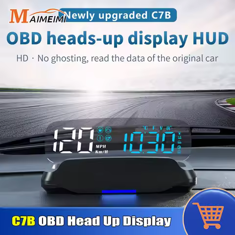 New Upgraded C7B OBD HUD Head Up Display Real Time Car Data 6 Function RPM Speed Temperature Voltage