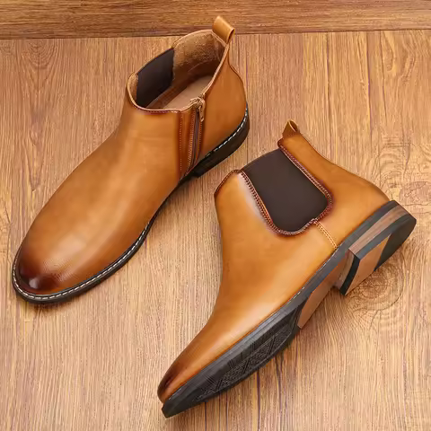 Size 40~46 Men Chelsea Boots Zipper Style Ankle Boots soft leather Men Boots
