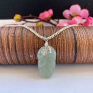 Ff999 Sterling Silver Necklace Female Clavicle Chain Natural Jade Leaf Pendant Silver Jewelry Gift f
