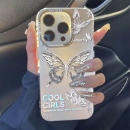 For IPhone 11/12/13/14/15 Pro Max Case Aesthetic Silver Butterfly for Girls Case For IPhone 11,12,13