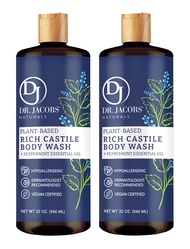 Dr Jacobs Naturals PEPPERMINT CASTILE BODY WASH 32oz Twin Pack (2 x 946ml bundle) - Made in USA - Ma