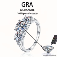 【 GRA Certificate Attached 】 2ct Pure Moissanite Ring, Fashionable 3-Diamond S925 Pure Silver Plated