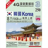 3香港 - 8日 10GB【韓國】4G/3G 無限上網卡電話卡漫遊卡數據卡SIM咭