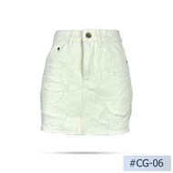 Niyom jeans รุ่น Sk19-2 กระโปรงยีนส์สั้น 🌸สีขาว แต่งขาด มีซัปใน แต่งปลายเซอร์ 🌸