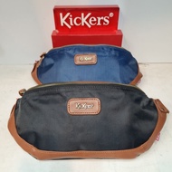 Kickers genuine leather mix canvas pouch bag (1KICWP-T79021 BK/NV)