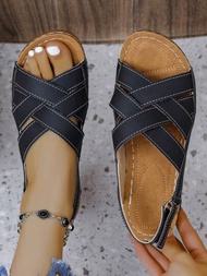 女款楔形平底拖鞋,休閒開趾厚底拖鞋,舒適夏季鞋履