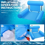 Floating Pool Chair Inflatable Lounge Foldable Row Backrest Portable Swimming Floats