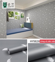 Giấy Dán Tường 45CM Rộng Decal PVC Trang Trí ( có keo ) - lông vũ nền xám GR010