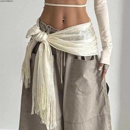 CLEIGHTEEN8H Fringe Tassel Fabric Scarf, Harajuku Y2K Streetwear Dance Accessories, Long Flowy Solid