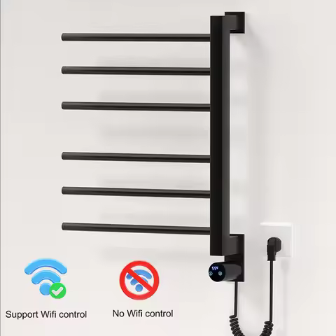 Wall Mounted Heated Towel Rack with Timer 6-Bar Electric Towel Warmer Rail WiFi & Non-WiFi Versions 